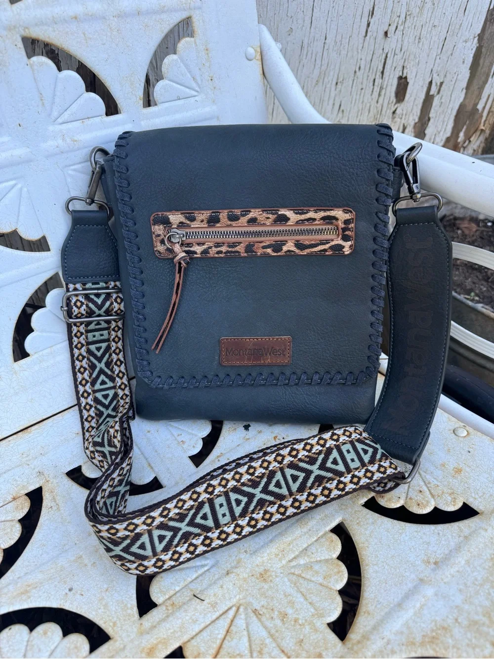 Montana West grey Crossbody Leopard conceal carry 9” x 2” x 10.3”